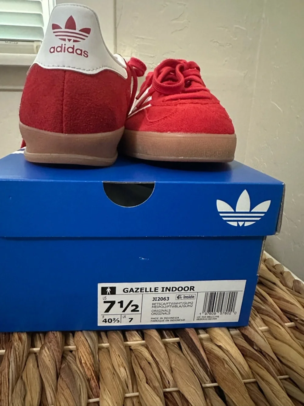 adidas Red Gazelle Indoor Suede Sneakers with White Heel Tab - Picture 4 of 6